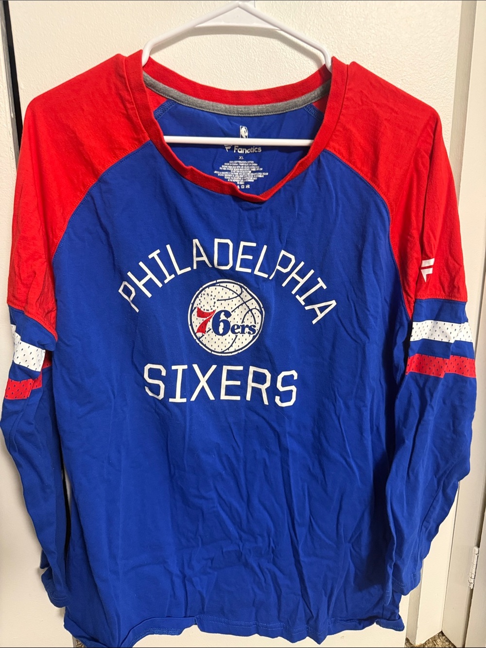 Fanatics Philadelphia Sixers Long-Sleeve Raglan Shirt - Blue & Red